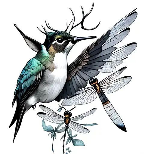 Hummingbird And Dragonfly Wings With Deer Head