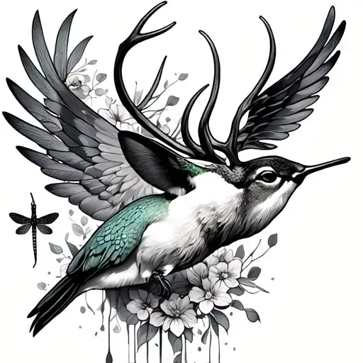 Hummingbird And Dragonfly Wings With Deer Head