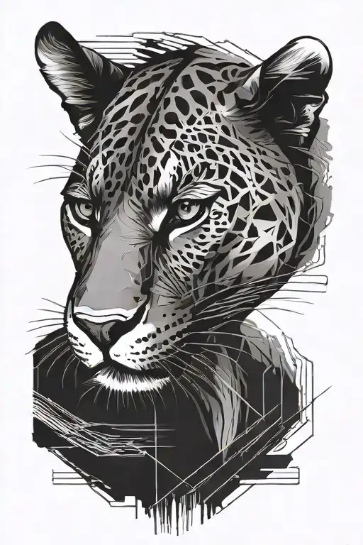 Panther Facing To The Side With Mysterious Look Minimalisitic Art Surrounded By Lines