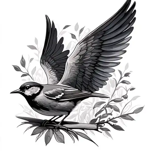 Wren Bird Perched With Wings Open