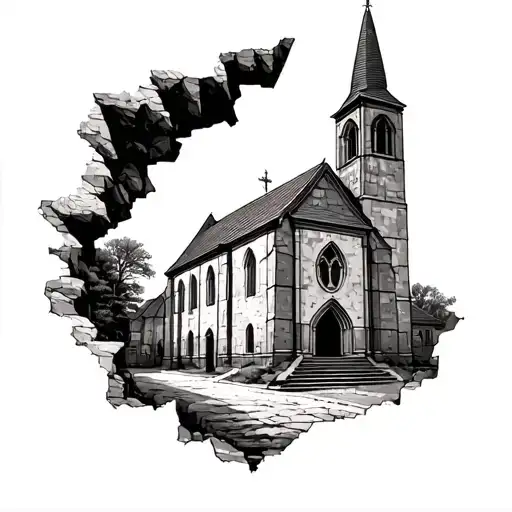 Old Church Still Standing With Part Of The Wall Caved In