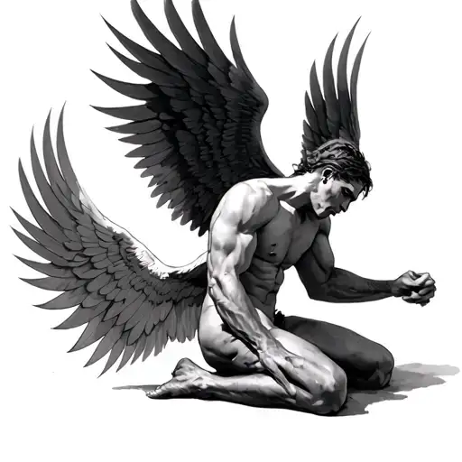 Icarus With Giant Wing Kneeling