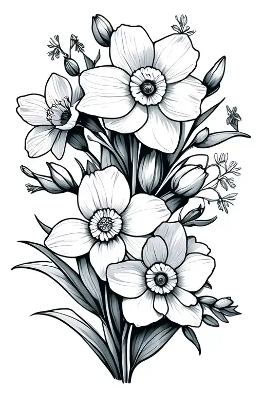 Daffodil Larkspur And Poppy Flowers Simple Outline