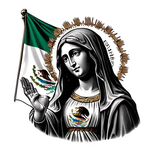 Virgin Mary Wearing Mexico Flag