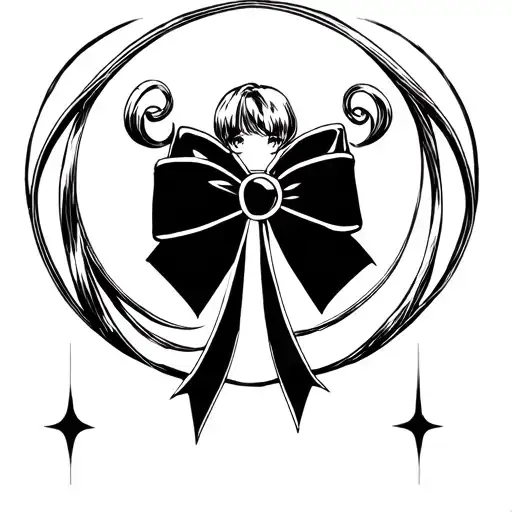Dainty Cute Ribbon Black And White Sailor Moon Chest Tattoo Below The Collarbones