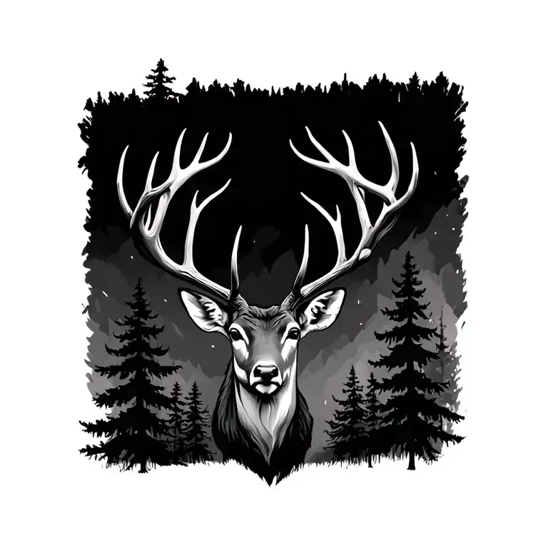Deer Head With Trees