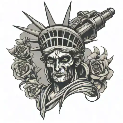Statue Of Liberty With Misfits Skull Face Holding A Gun