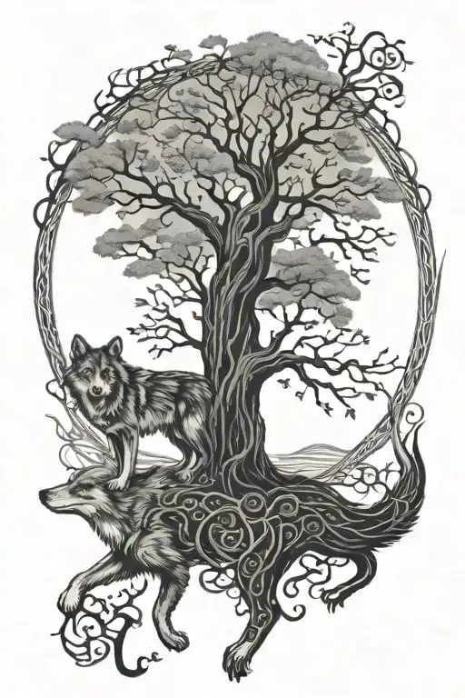 Wolf Tree Of Life Intertwined