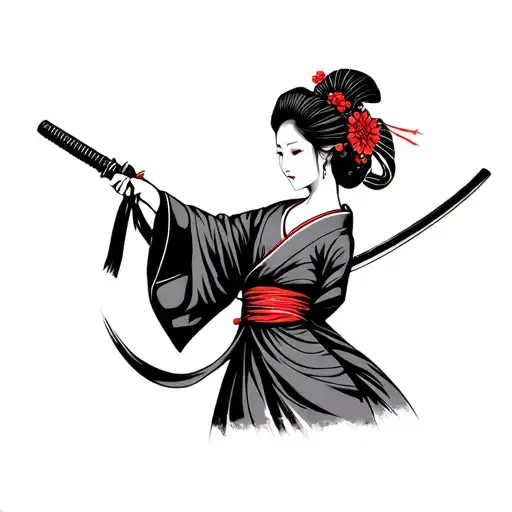 Negative Space Japanese Geisha Holding A Katana