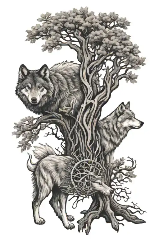 Wolf Tree Of Life Intertwined Within