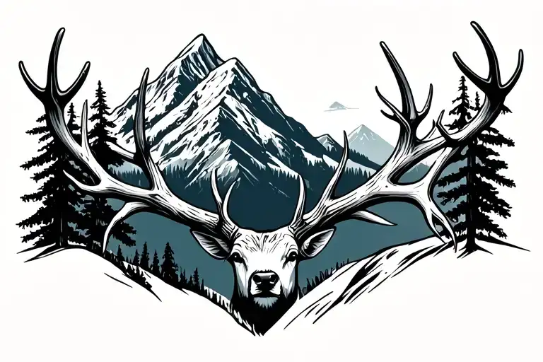 Mountain And Deer Antler