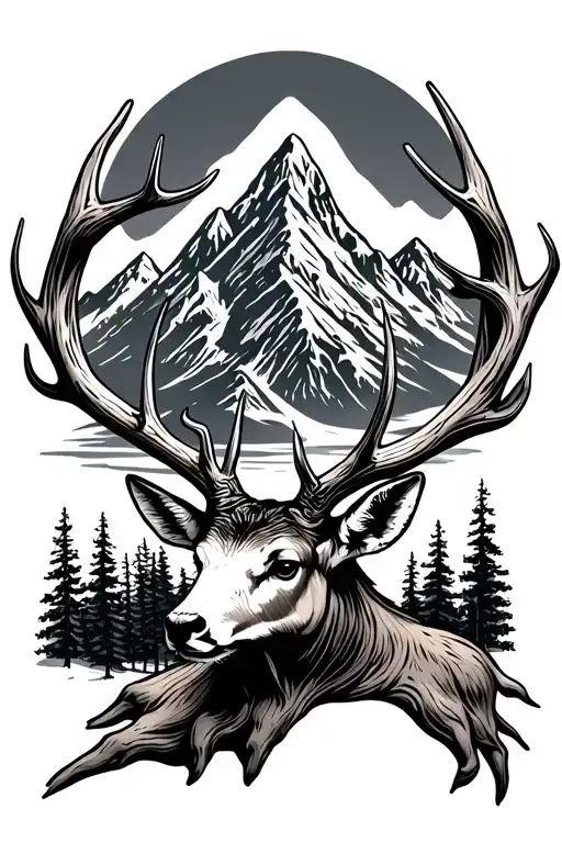 Mountain And Deer Antler