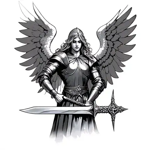 Angel Knight Holding A Sword