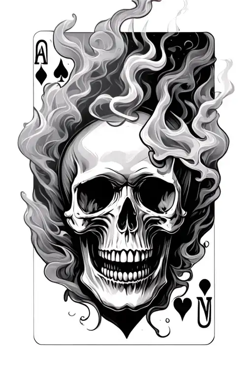 Skull Smoking Burning Up To A Set Of Cards