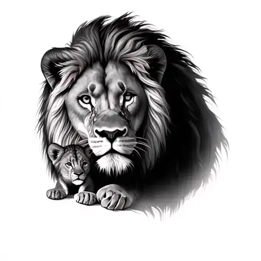 Female Lion With Two Cub