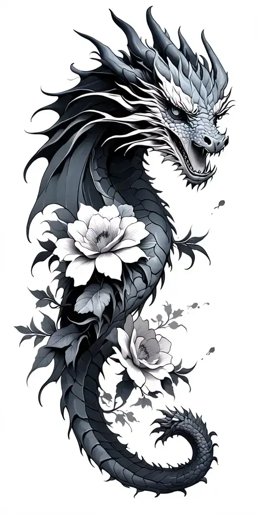 Dragon And Flowers With Air Waves
