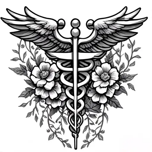 Caduceus With Flowers And Vines