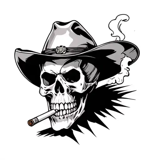 Cowboy Skull Smoking Cigarette