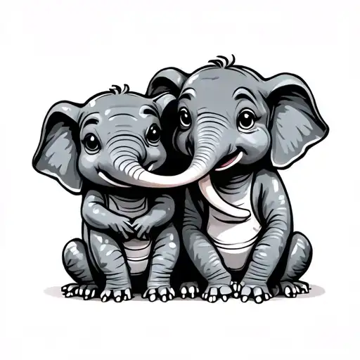 Elephants And Frogs Cartoon Sitting Together
