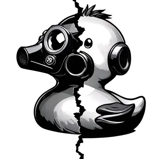 Rubber Duck Wearing A Gas Mask Split In Half