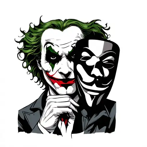 Black And White Joker Holding Anonymous Mask With Fade