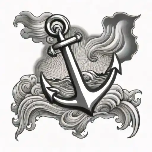 Anchor With Waves Crashing And Clouds Surrounding