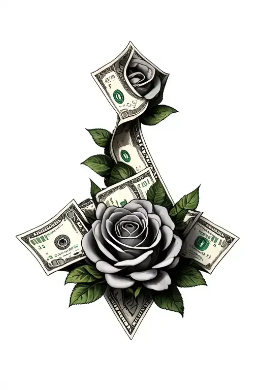 Throat Tattoo Featuring 100 Dollar Bills Forming The Shape With Roses