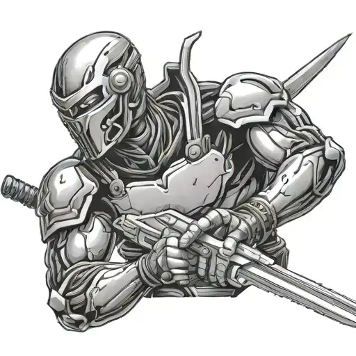 Cyborg Ninja With Sword And Gun