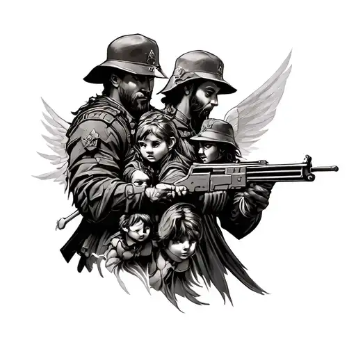 Military Family God Fighter Warrior Full Sleeve