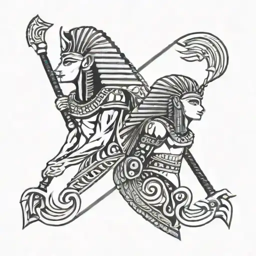 Egyptian Staff And Egyptian Spear Going Up And Down Past Eachother