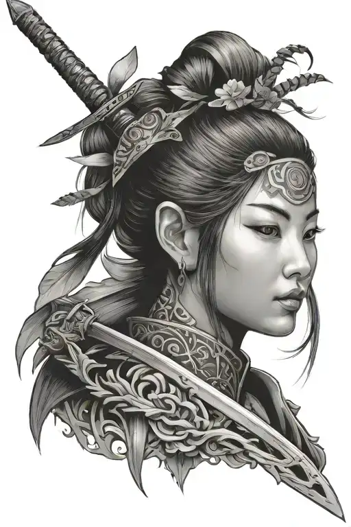 Japannese Girl Face With Sword In The Back