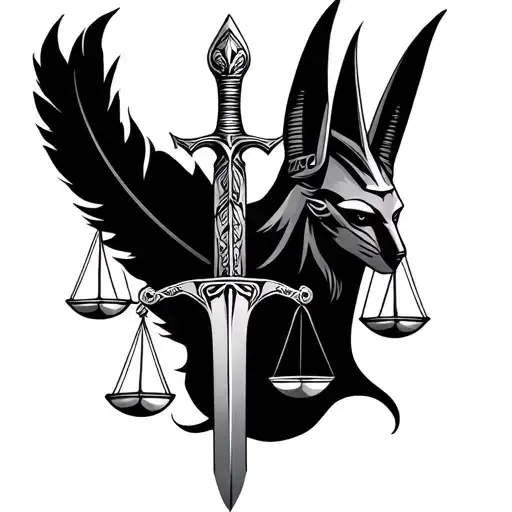 Anubis With Libra On Which A Sword And A Feather