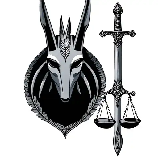 Anubis With Libra On Which A Sword And A Feather