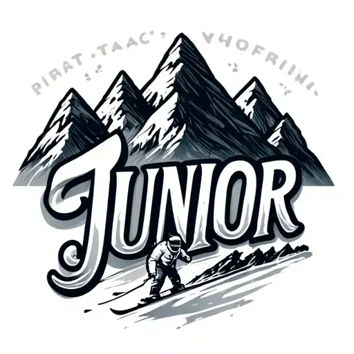 The Name 'Junior' And Three Mountain Peaks With A Skier