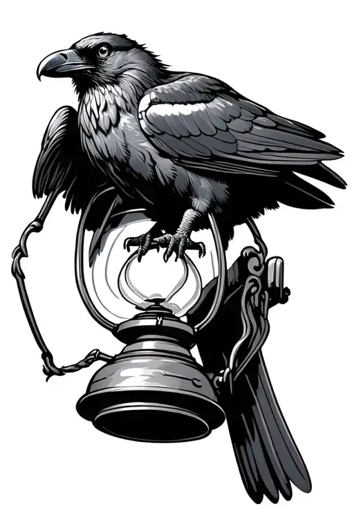 Nordic Raven Perched On An Old Lantern