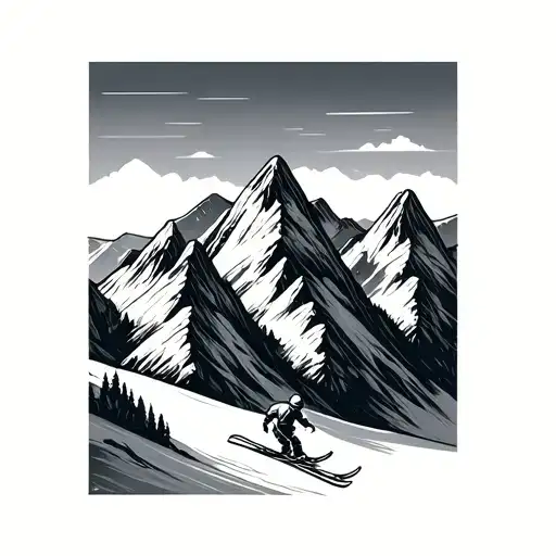 3 Mountain Peaks With A Skier