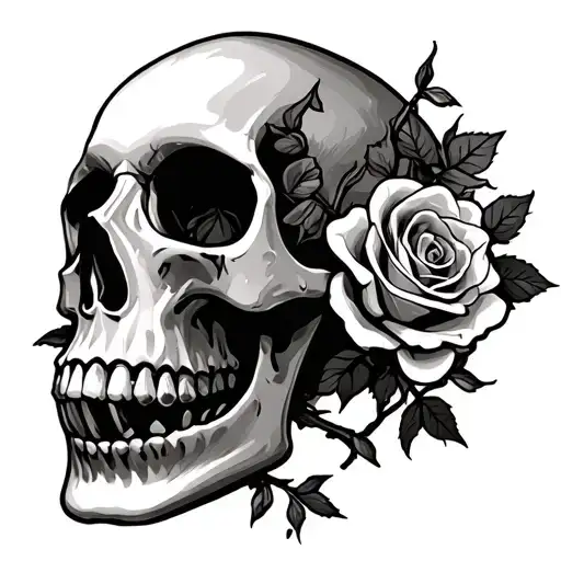 Skull With Rose And Thorn Vines Wrapping