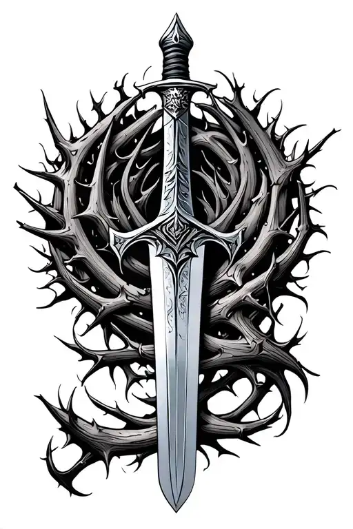Armour Sword Surrounded By Thorns