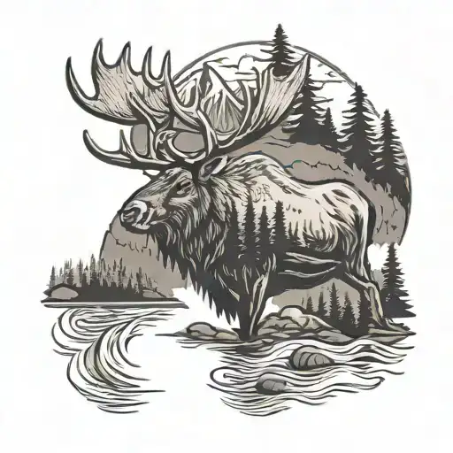 Maine Themed Tattoo Featuring Sunday River And A Moose