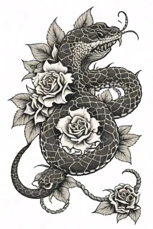 Rattlesnake Surrounded By Flowers And Barb Wire