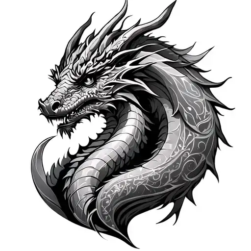 Norse Dragon Back Tattoo With Queen