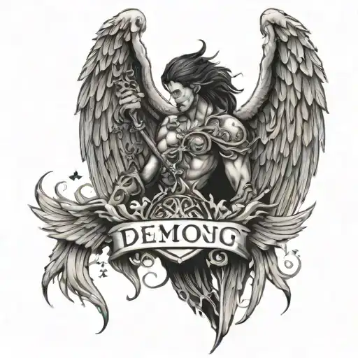 Half Angel Wings And Half Demon Wing With Demonic Sign In Middle