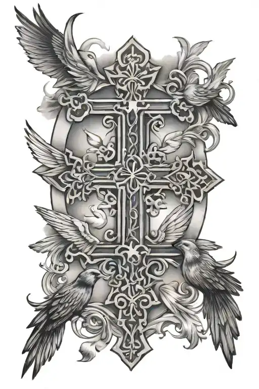 Cross With 7 Birds Around It