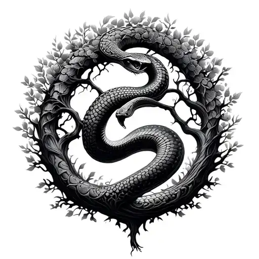 The Tree Of Life With The Snake Of The Enrredered World In The Infinite Tree -Shaped Tree