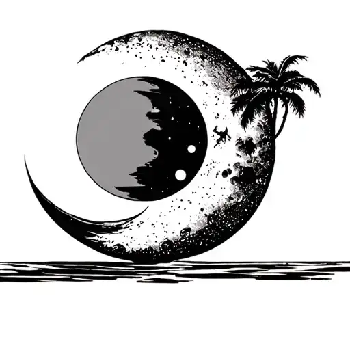 Sunrise Over The Horizon And A Small Moon On The Side The Moon Is Arc Moon Make It For A Tatoo