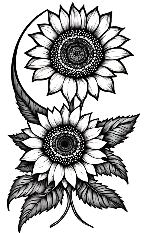 Sunflower And Moon With Henna Inspired Patterns