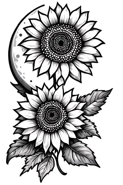 Sunflower And Moon With Henna Inspired Patterns