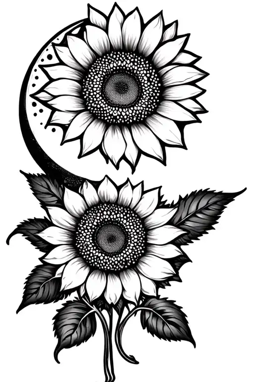 Sunflower And Moon With Henna Inspired Patterns Integrated