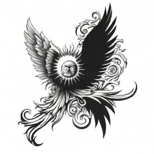 Angel Wings With Sun And Moon