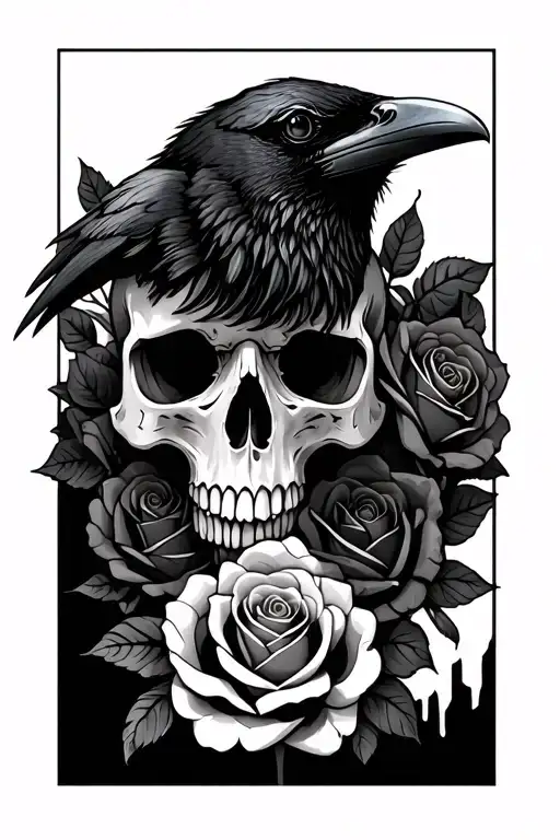 Raven Skull And Roses